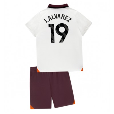 Fotballdrakt Barn Manchester City Julian Alvarez #19 Bortedraktsett 2023-24 Kortermet (+ Korte bukser)